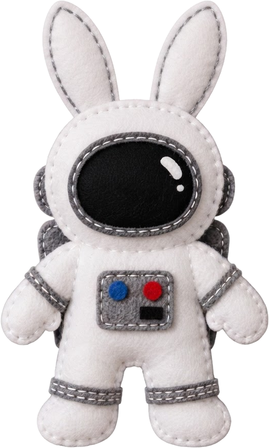 felt bunny astronaut, vandalised with a sharpie